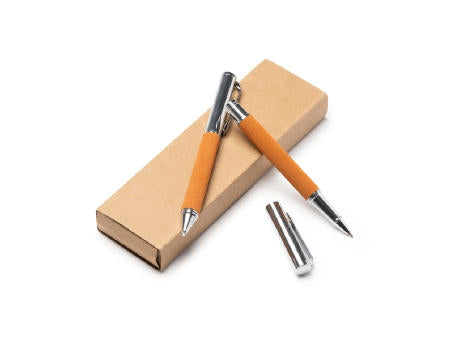 KUGELSCHREIBER- UND TINTENROLLER-SET TOMBOL S/BLAUE TINTE GREIGE