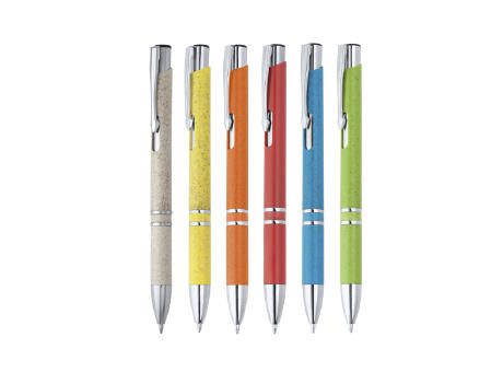 KUGELSCHREIBER AUS METALL/WEIZEN HAYEDO S/BLAUE TINTE YELLOW