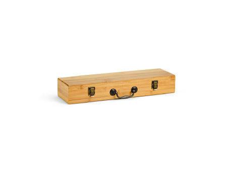 Turner Barbecue-Set aus Bambus. Mit Etui, Zange, Gabel und Spatel