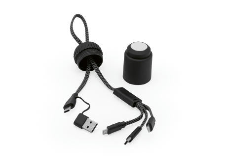 Versacord 5-in-1-Kabel aus rPET. Gehäuse aus rABS. Schnellladefunktion