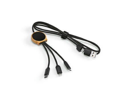 Asimov 5-in-1 Kabel aus Bambus und rPET. Mit hinterleuchtetem Logo