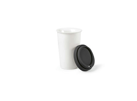 Tagus Reisebecher aus Keramik, 330 ml. Doppelwandig mit farbigem Deckel
