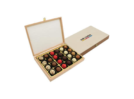 Pralinenbox Holz 24er bedruckter Deckel