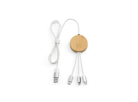 Feynman 5-in-1 Kabel aus Bambus und rPET. Mit hinterleuchtetem Logo