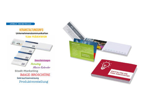 Leporello seitlich zum Öffnen - Haftnotizen + Leaflet