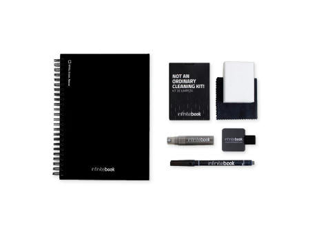 STARTER KIT INFINITEBOOK A5. Kit bestehend aus einem "Infinitebook", Reinigungsset, Marker und Markerhalter