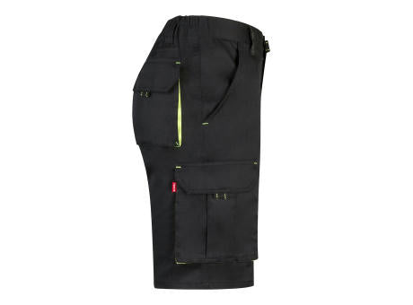 VL HEMERA. Zweifarbige Stretch-Bermudashorts mit mehreren Taschen (240 g/m²) aus Baumwolle (46 %), EME (38 %) und Polyester (16 %)
