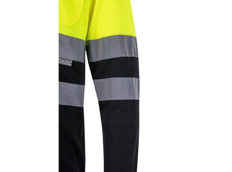 VL VULCAN. Zweifarbiges Poloshirt im Bird-Eye-Design (160g/m²) mit langen Ärmeln, aus Polyester (100%)