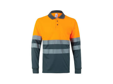 VL VULCAN. Zweifarbiges Poloshirt im Bird-Eye-Design (160g/m²) mit langen Ärmeln, aus Polyester (100%)