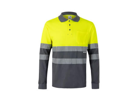 VL PLUTO LARGE. Zweifarbiges Piqué-Poloshirt (150g/m²) mit langen Ärmeln, aus Baumwolle (55%) und Polyester (45%)