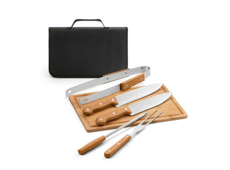 FLARE. Grill-Set aus Holz und Edelstahl, 5-teilig