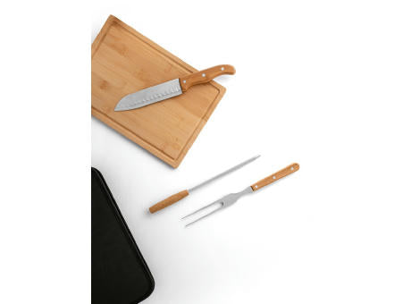 FLARE. Grill-Set aus Holz und Edelstahl, 5-teilig