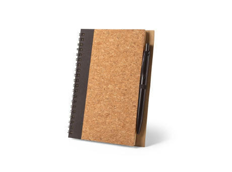 VICENTE. B6-Notizbuch aus Kork und Recyceltes Polyester (100% rPET) mit Kugelschreiber