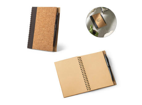VICENTE. B6-Notizbuch aus Kork und Recyceltes Polyester (100% rPET) mit Kugelschreiber