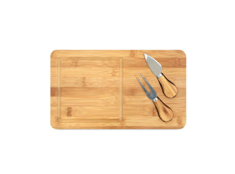 WOODS. Käsebrett aus Bambus mit 2 Utensilien aus Edelstahl
