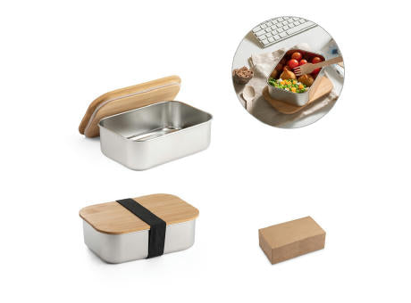 SHINO. Frischhaltebox (800 mL) aus Edelstahl und Deckel aus Bambus