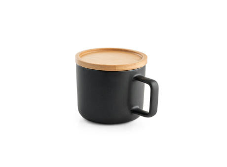 FANGIO. Tasse aus Keramik 220ml mit Deckel aus Bambus, der als Untersetzer dient