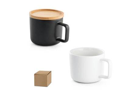 FANGIO. Tasse aus Keramik 220ml mit Deckel aus Bambus, der als Untersetzer dient