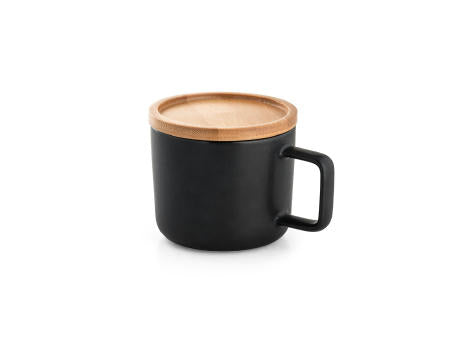 FANGIO. Tasse aus Keramik 220ml mit Deckel aus Bambus, der als Untersetzer dient