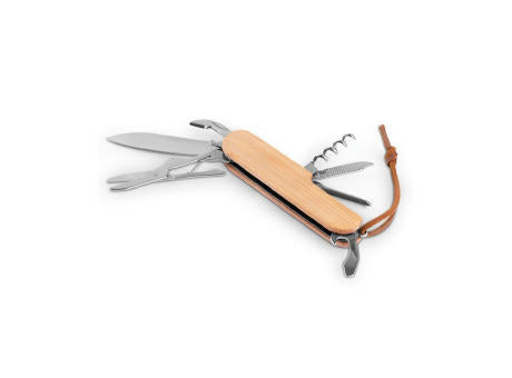 RYKER. Multifunktionales Taschenmesser aus Bambus und Edelstahl mit PU-Griff