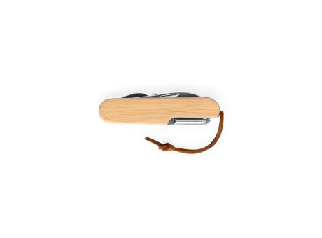 RYKER. Multifunktionales Taschenmesser aus Bambus und Edelstahl mit PU-Griff