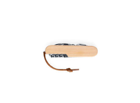 RYKER. Multifunktionales Taschenmesser aus Bambus und Edelstahl mit PU-Griff