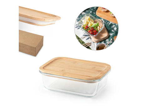PORTOBELLO. Lunchbox. Hermetische Dose aus Borosilikatglas und Bambusdeckel 1000 mL