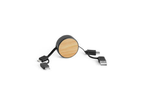 RUBINS. 6-in-1-USB-Kabel ausziehbar aus Recyceltes ABS (100% rABS) und Bambus