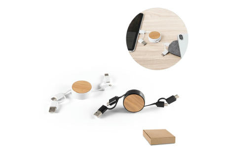 RUBINS. 6-in-1-USB-Kabel ausziehbar aus Recyceltes ABS (100% rABS) und Bambus