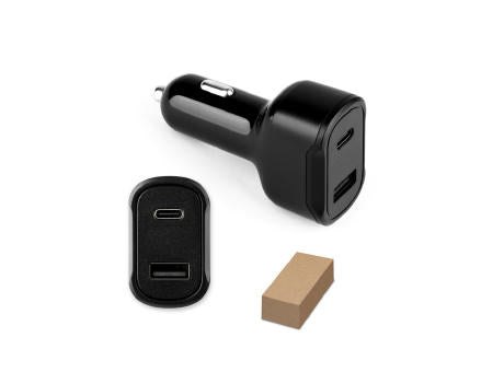 DIRAC. KFZ-Ladegerät mit USB-A Anschluss 18W und USB-C 20W in recyceltes ABS (100 % rABS)
