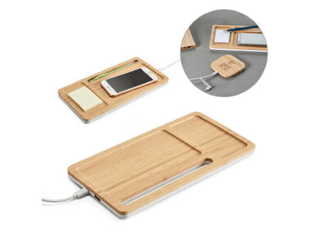 MOTT. Schreibtisch-Organizer mit 15W wireless Ladegerät aus Bambus und ABS