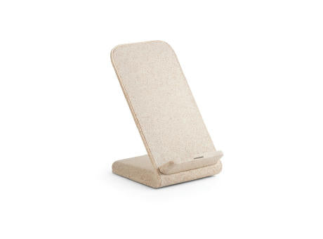ENGLERT. Smartphone-Halter mit schnellem 10W wireless Ladegerät aus Recyceltes ABS (70% rABS) und Weizenstroh
