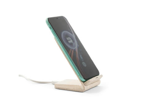 ENGLERT. Smartphone-Halter mit schnellem 10W wireless Ladegerät aus Recyceltes ABS (70% rABS) und Weizenstroh