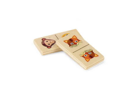 DOMIN. Domino-Spiel aus Holz mit 28 Tierfiguren