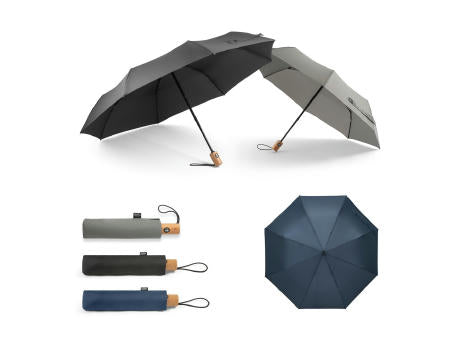 RIVER. Faltbarer Regenschirm aus recyceltem Polyester (100% rPET) 190T Pongé mit automatischer Öffnung und Schließung