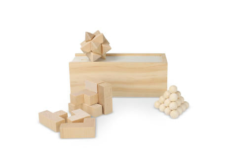 Dieses nachhaltige Set enthält drei spannende Denkspiele: ein Sternenpuzzle, ein Pyramidenpuzzle und ein 3D-Würfelpuzzle, die alle aus FSC-Holz gefertigt sind. Sie sind in einer FSC-Holzbox