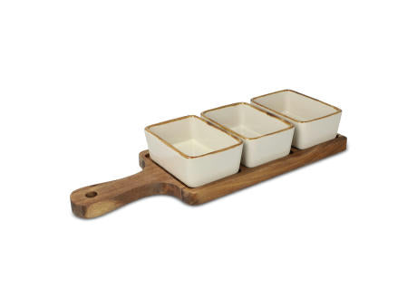 InSideOut Servierbrett aus Holz mit 3 Keramikschalen