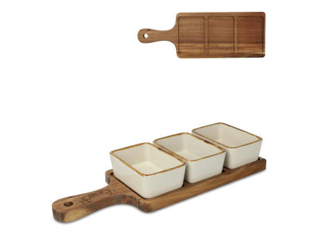 InSideOut Servierbrett aus Holz mit 3 Keramikschalen