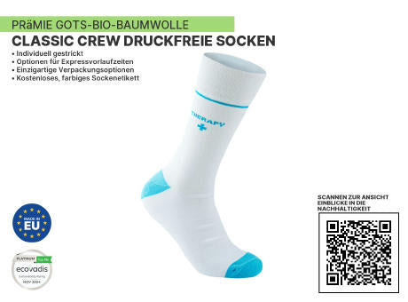 Hochwertige, druckfreie Classic Crew-Socken aus Bio-Baumwolle.