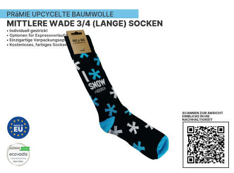 Hochwertige UPCYCLED Mid Calf 3/4 (lange Socke) nachhaltige Socken