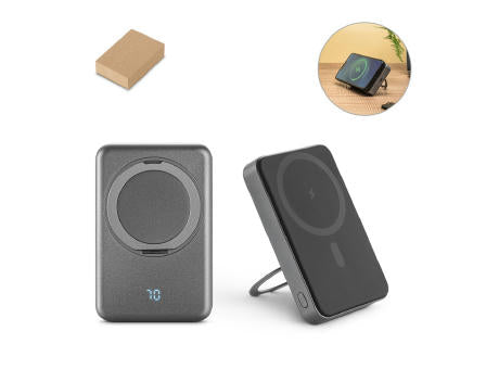 WARSHEL 10. Magnetische Powerbank mit 10'000 mAh und superschnellem kabellosem Ladegerät (15 W) aus recyceltem ABS (100% rABS) mit Ständer