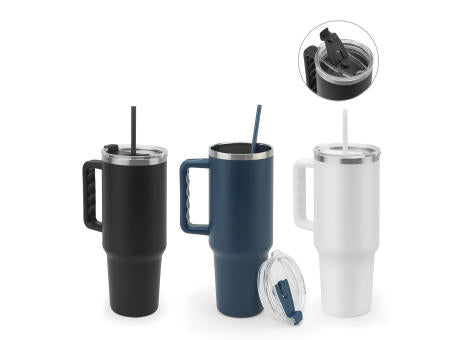 JOYNER XL. Grosser Reisebecher aus Edelstahl (91 % recycelt) mit vakuumisolierter Doppelwand und matter Oberfläche 1300 ml