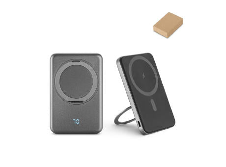 WARSHEL 5. Magnetische Powerbank mit 5'000 mAh und superschnellem kabellosem Ladegerät (15 W) aus recyceltem ABS (100% rABS) mit Ständer