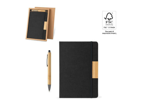 HOMERO. Set bestehend aus einem A5-Hardcover-Notizblock und einem Bambus-Kugelschreiber