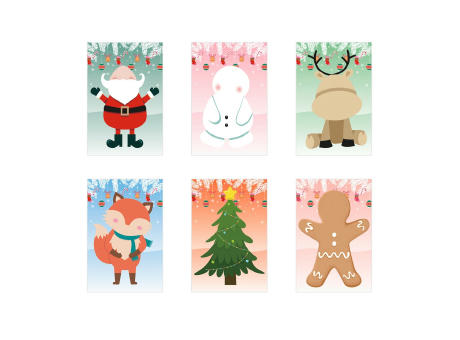 GLIMN. Set aus sechs Bögen mit Weihnachtsfiguren und 3 Bögen mit Aufklebern