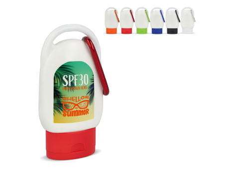 Sonnenschutzlotion mit Karabiner SPF30 aus recyceltem Material