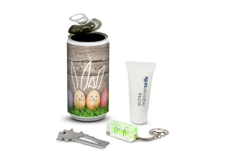 Geschenkset / Präsenteset: Männer-Geheimnis Ostern, das Nest in der Dose - Etikett Frohe Ostern - EierWiese