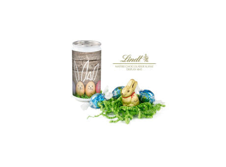 Geschenkartikel / Präsentartikel: Lindt-Oster-Überraschung, Das Nest in der Dose - Etikett Frohe Ostern - EierWiese