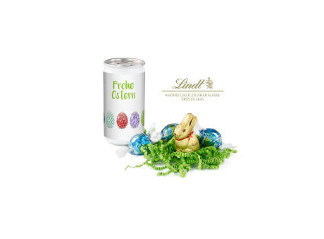 Geschenkartikel / Präsentartikel: Lindt-Oster-Überraschung, Das Nest in der Dose - Etikett Frohe Ostern - EierWiese