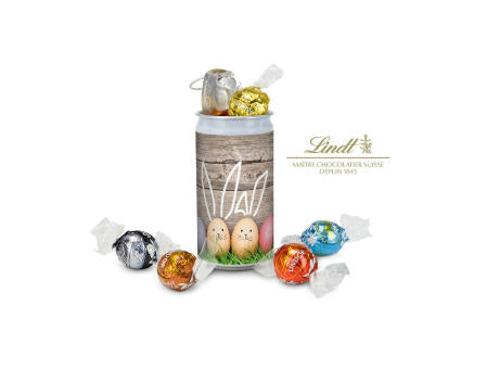 Geschenkartikel / Präsentartikel: Lindt-Geheimnis Ostern, das Nest in der Dose - Etikett Frohe Ostern - EierWiese